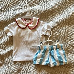 Henry Duvall Outfit Peter pan collar with red trim and blue/white striped shorts